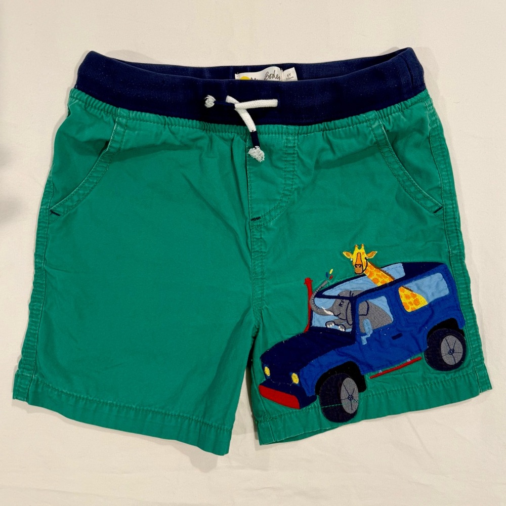 Mini Boden Safari Animals Adventure Shorts Boys 6 Y Appliqué Elephant Giraffe